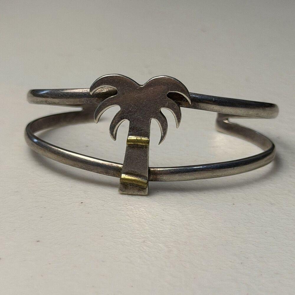 Vintage Sterling 2 Tone Palm Cuff Bracelet